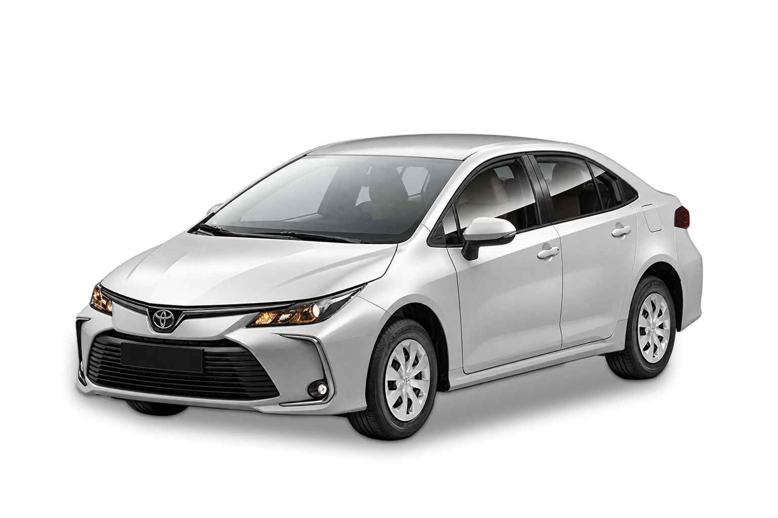 White Toyota Corolla sedan, front three-quarter view.